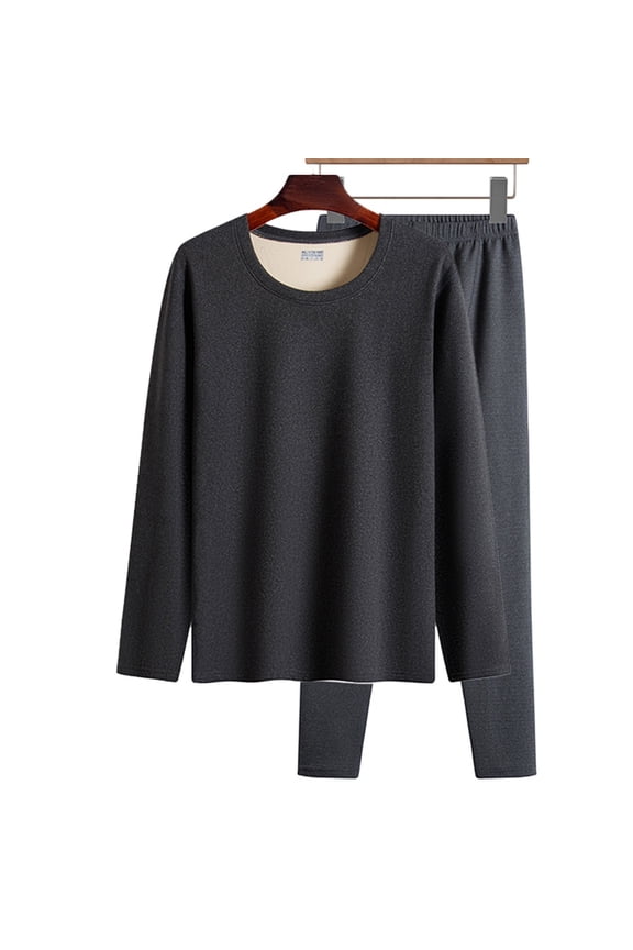 Brilliant Mens Undershirts Big and Tall Men Casual Solid Pullover Round Neck High Elasticity Keep Warml Underwear Tops and Pants Suit Gray XL