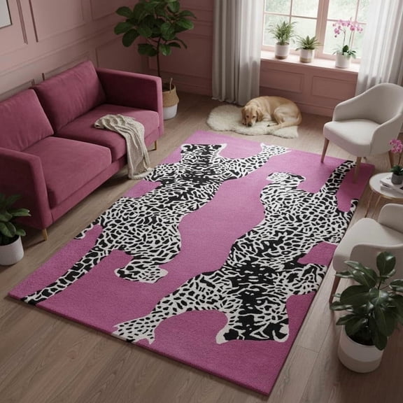 AVYAY RUGS Modern Animal Print Animal Handwoven Pink Runner Rugs, 2.6' x 8', Handmade