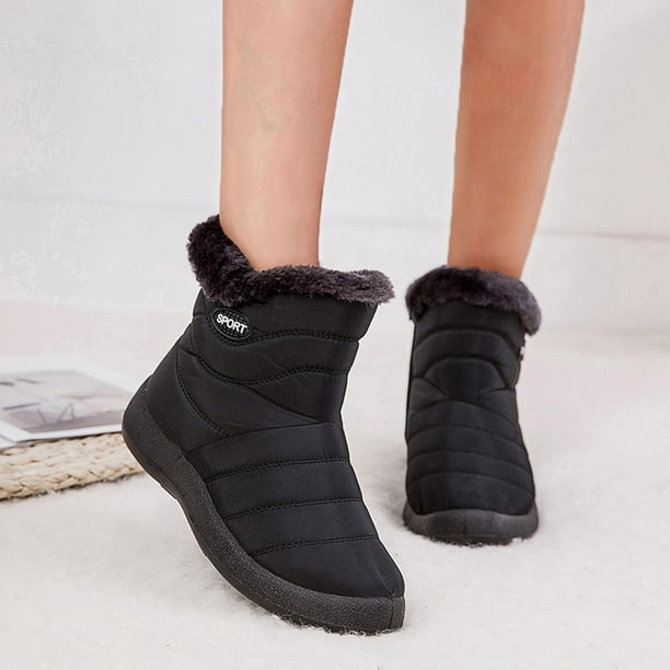 Hjcommed Winter Boots Women Waterproof Snow Shoes Flat Casual Ankle Boots Plus Size Shoes Black 42