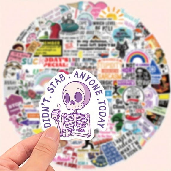 100pcs Cartoon Fun Quirky Skull Stickers Creative Text Decorative Stickers Notebook Phone Case Water Bottle Stickers