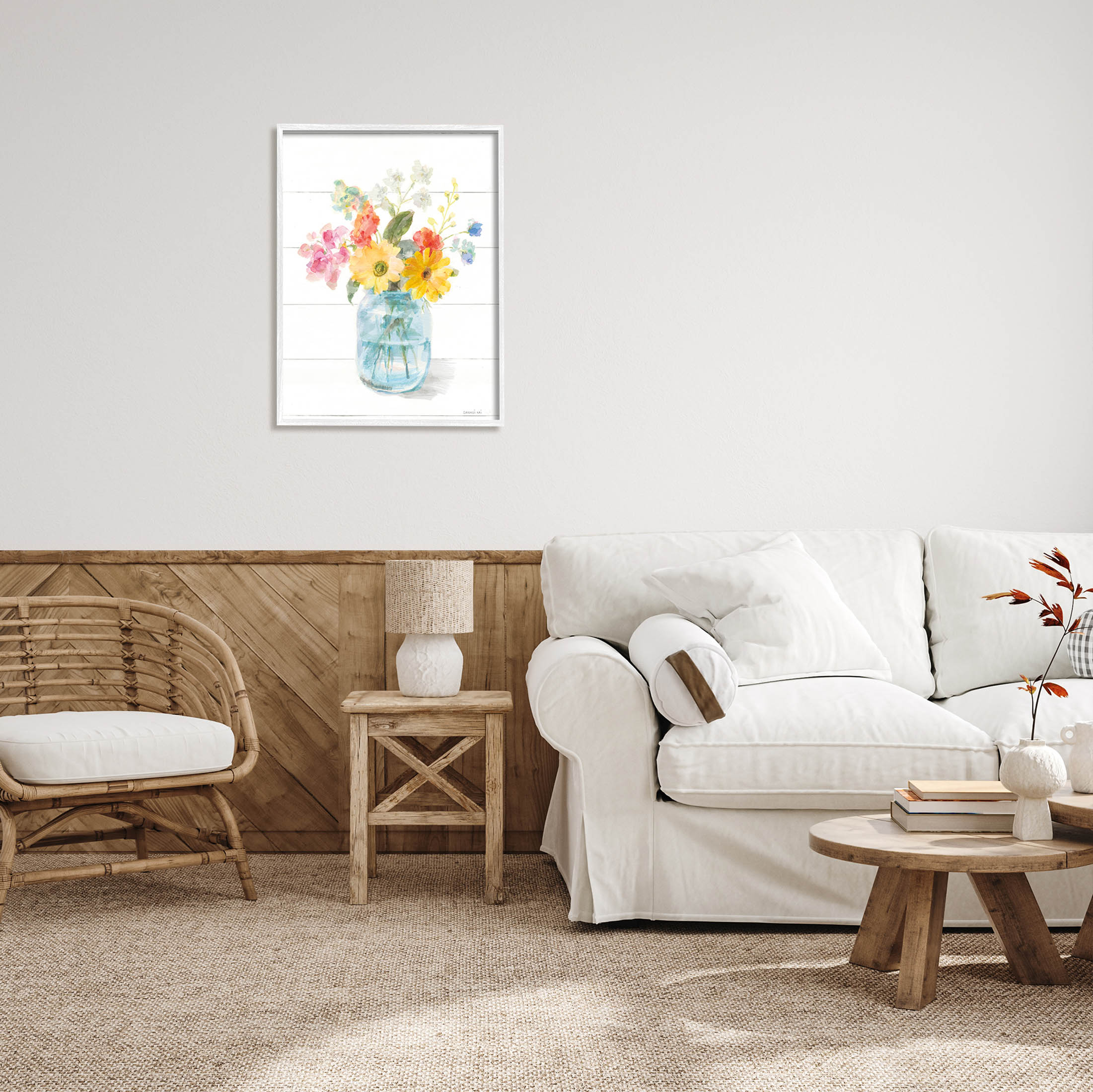 Stupell Industries Bright Country Florals Bouquet Graphic Art White Framed Art Print Wall Art, Design by Danhui Nai