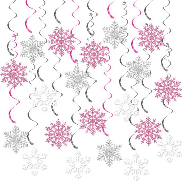 Adornos espirales navideños, copos de nieve con purpurina, decoración en espiral, copos de nieve azules, suministros para fiestas