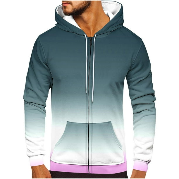 Sudadera con capucha para hombre, informal, a la moda, con cremallera, estampado degradado, manga larga, sudadera con capucha, blusa de poliéster para hombre