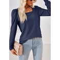 thumbnail image 4 of Square Neck Pleated Shoulder Long Sleeve Textured Blouse for Women Navy 2X-Large, 4 of 5