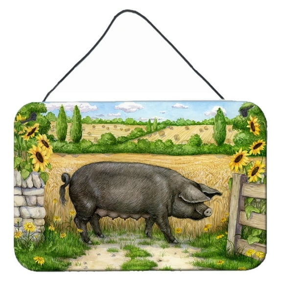 Carolines Treasures CDCO0373DS812 Black Pig with Sunflowers Wall or Door Hanging Prints  8x12 multicolor