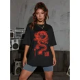 thumbnail image 5 of Chinese Dragon & Letter Graphic Drop Shoulder Tee Graphic Tees Women Tops, 5 of 6