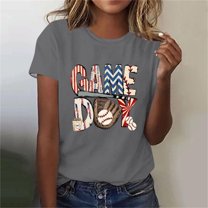 Lilgiuy Baseball Game Day Shirt for Women Baseball Shirts Oversized Graphic Tees Casual Short Sleeve Tops for Mother's Day(Gray,XL)