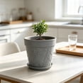 thumbnail image 6 of Large Faux Ceramic Embossed Planter with Sturdy Plastic Construction and Removable Tray, Modern Plant Pot for Flowers, Greenery, and Home Garden Decoration., 6 of 6