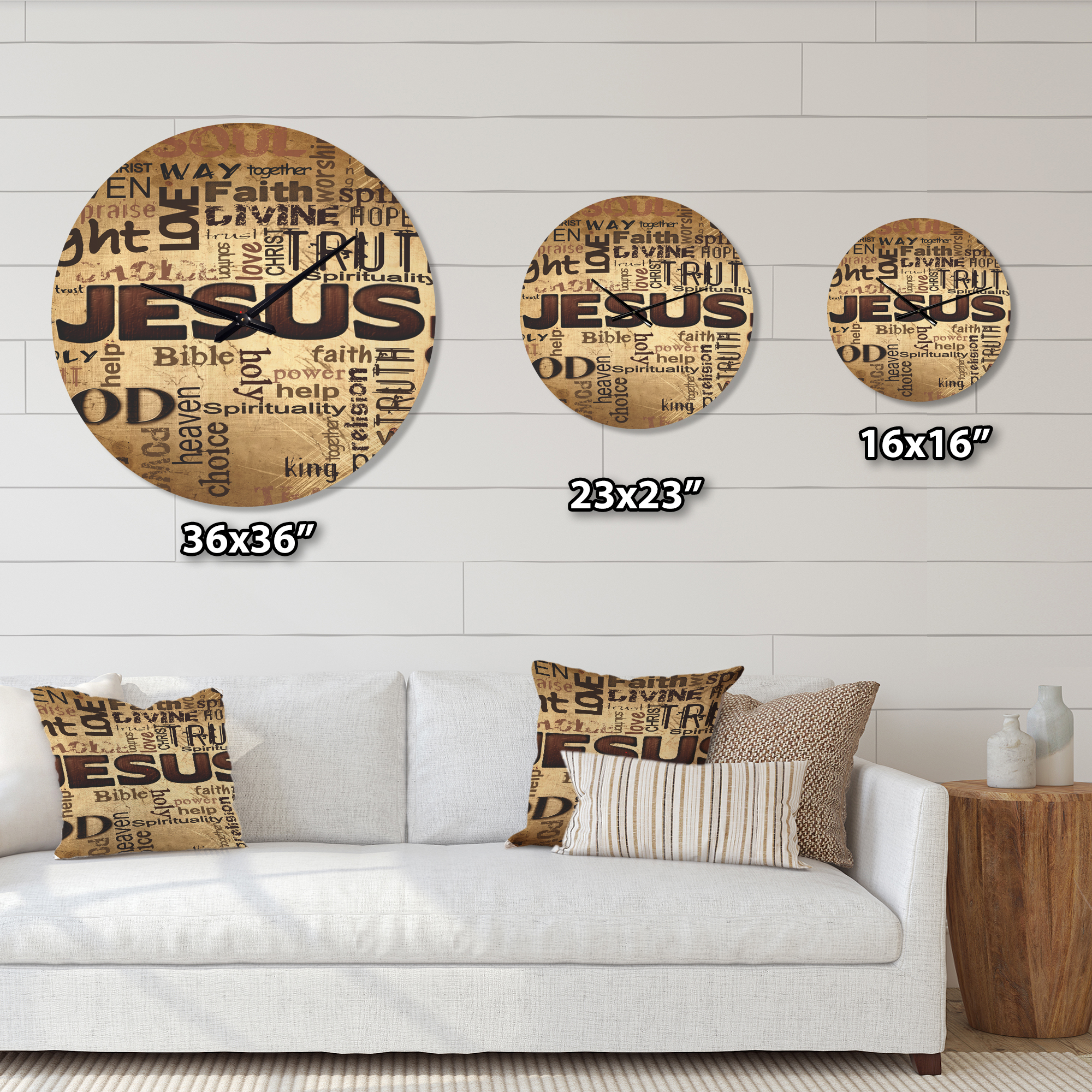 Designart 'Jesus' Word Cloud in Grunge Quote' Modern Wood Wall Clock