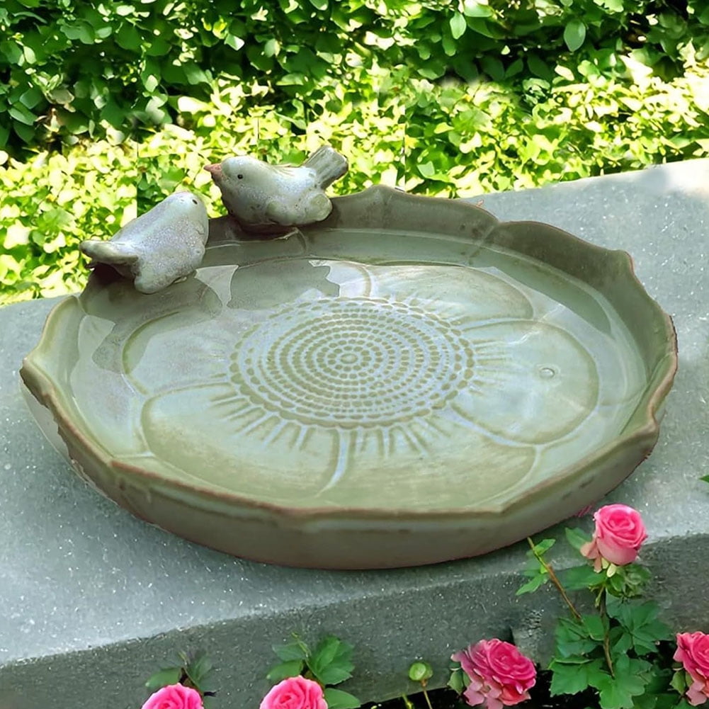 Ceramic Birdbath Bowl Hummingbird Feeder Multifunctional Bird Food Container Hummingbird Watering Container for Outdoor Garden Courtyard
