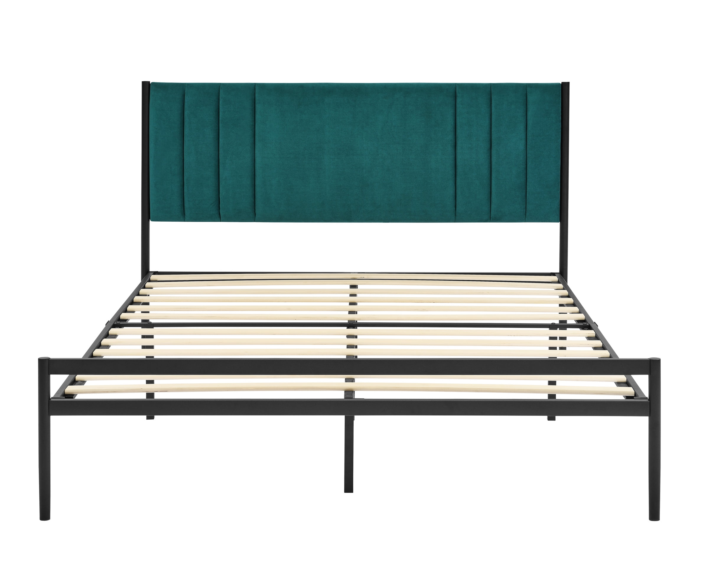 BSHTI Full Size Platform Bed Frame with Upholstered Headboard and wood slats,simple and elegant design Platform Bed Frame for livingroom