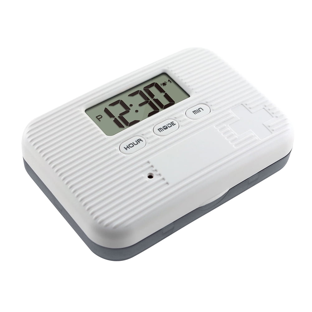 Pill Dispenser with Alarm Electronic Pill Organizer with LCD Display 6 Compartments Digital Pill Reminder Outdoor Portable Mini Pill Box with Alarm