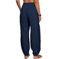 thumbnail image 4 of Women’s Linen Harem Pants Loose Fit Boho Pants with Pockets High Waisted Casual Lounge Trousers for Summer Beach Vacation, 4 of 5