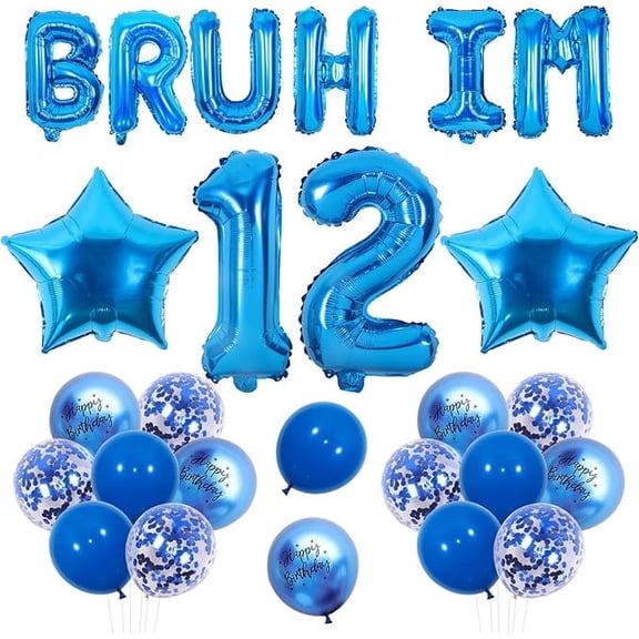 Blue Bruh It's My 12th Birthday Decor Bruh I'm 12 Party Decorations Bro I'm 12 Balloon Banner Star Balloon Happy 12th Birthday Decor Funny Twelve Birthday Supplies for 12 Year Old Blue Bday