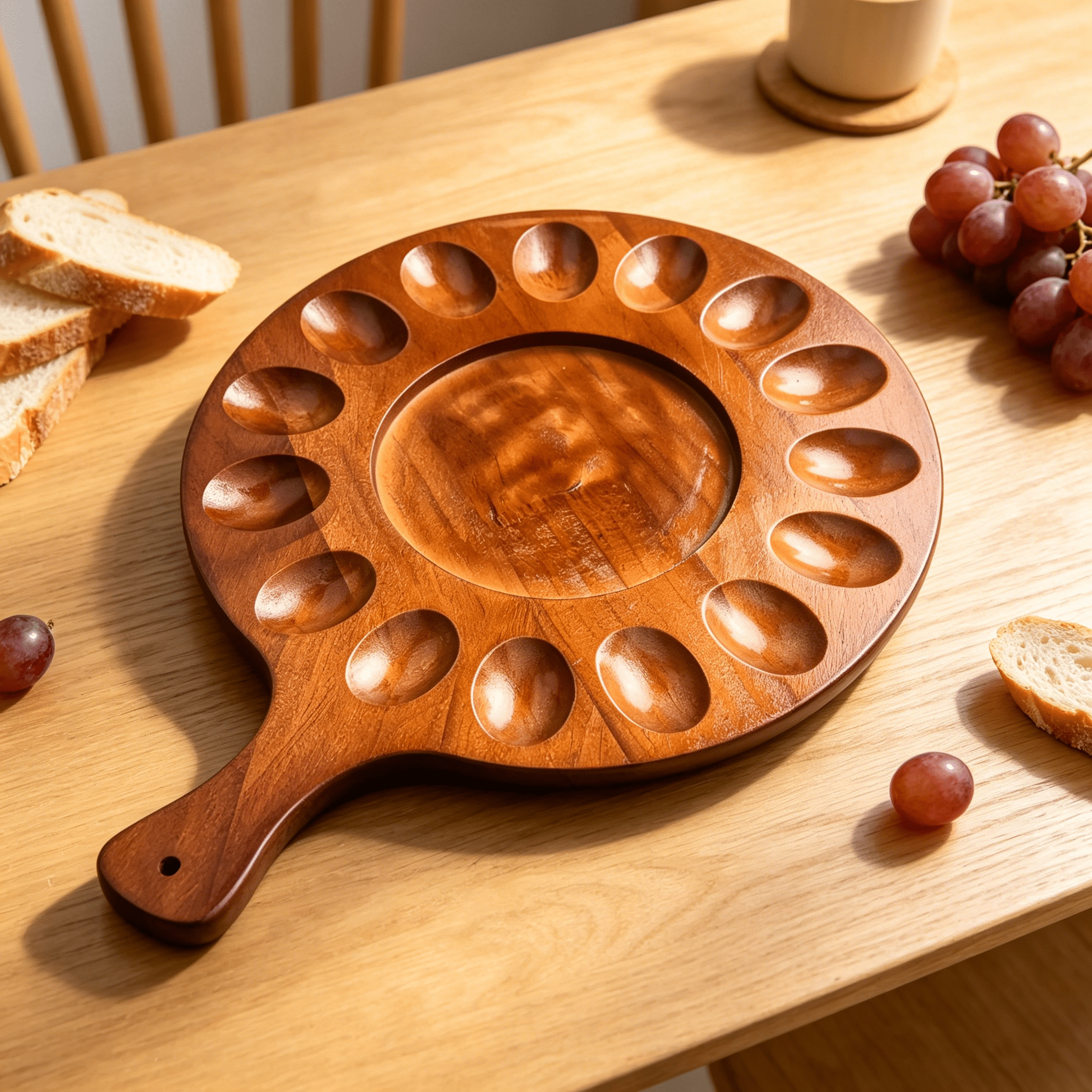 ACDANC 2026 New Deviled Egg Platter,Wooden Deviled Egg Tray 16 Holes Round Egg Holder Wooden Deviled Egg Tray for Parties, Gatherings, Appetizers, Holiday Meals, Kitchen Serving, Festive Occasions