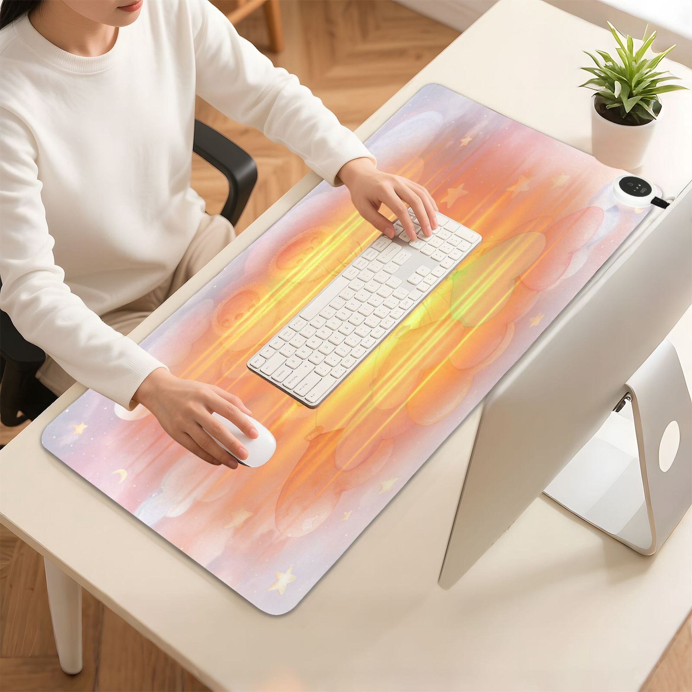 Large Heated Desk Mat Mouse Pad 31.5"x13"PU Leather Graphene Heating Desk Warmer with 3 Temperature Settings 110V US Plug Non-Slip Warm Pad for Home, Office, and Gaming Heart Balloon Teddy Art