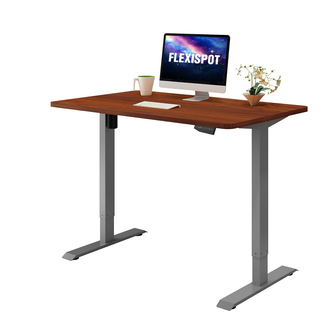 ACTIVESIT 48" x 24" Home Office Height Adjustable Standing Desk Memory Programmable Presets Computer Desk Gray and Mahogany