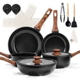 thumbnail image 2 of 17-Piece Aluminum Cookware Set, Black Non-Stick Pots and Pans Set with Assembled Handles - 5 Pots & 2 Lids, Compatible with Induction, Gas, Electric Stoves, Perfect for Home Kitchen Use​, 2 of 10