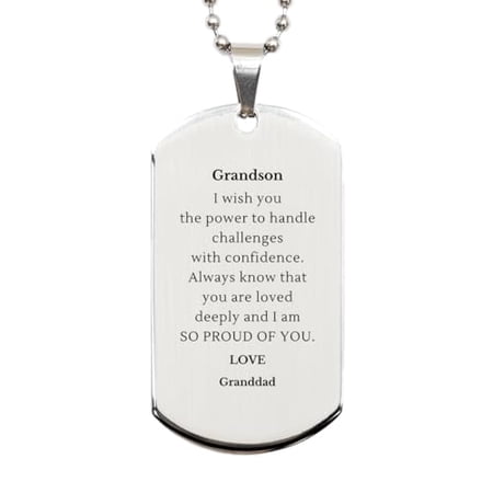 Amangny Unique Silver Dog Tag for Grandson - Engraved Confidence and Love from Granddad - Perfect Idea Gifts for Birthday, Graduation, or Veterans Day