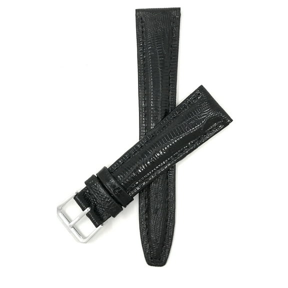 Bandini 12mm Womens Italian Leather Watch Band Strap - Black - Lizard Pattern - Glossy