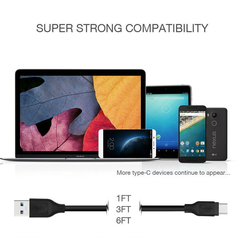 USB-C Cable - USB 3.0 Type C to Type A (1-6ft) Multipack - 3ft 