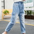 thumbnail image 2 of DPOIS Girls Ripped Denim Pants Jeans Stretchy Skinny Casual Trousers, 2 of 7