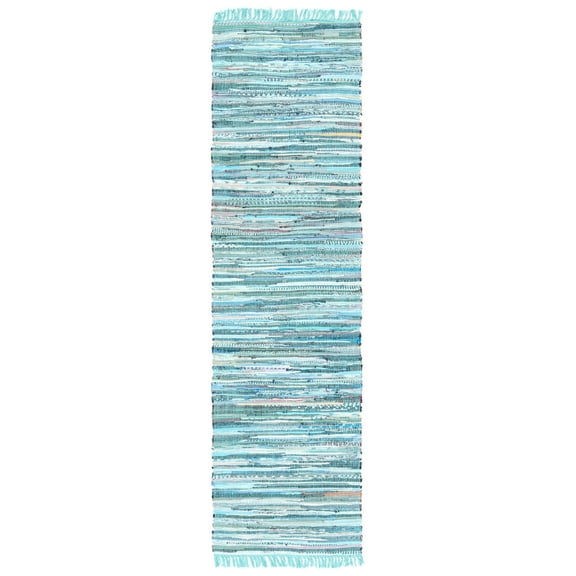 SAFAVIEH Rag Candis Striped Cotton Runner Rug, Turquoise/Multi, 2'3" x 12'