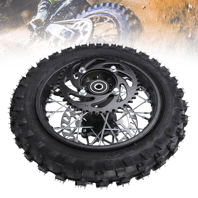 10 Inch Tire Rim Assembly, 12mm Axle Hole Rubber Inner Tube Rear Wheel Rim Assembly Strong Traction Easy Installation for 50-110ml Dirt Pit Bike