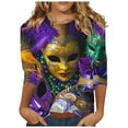thumbnail image 2 of Jsaierl Mardi Gras Shirts for Women Carnival Outfit Mask Graphic Tee Plus Size Tunic 3/4 Sleeve Parade Blouse Gifts, 2 of 5