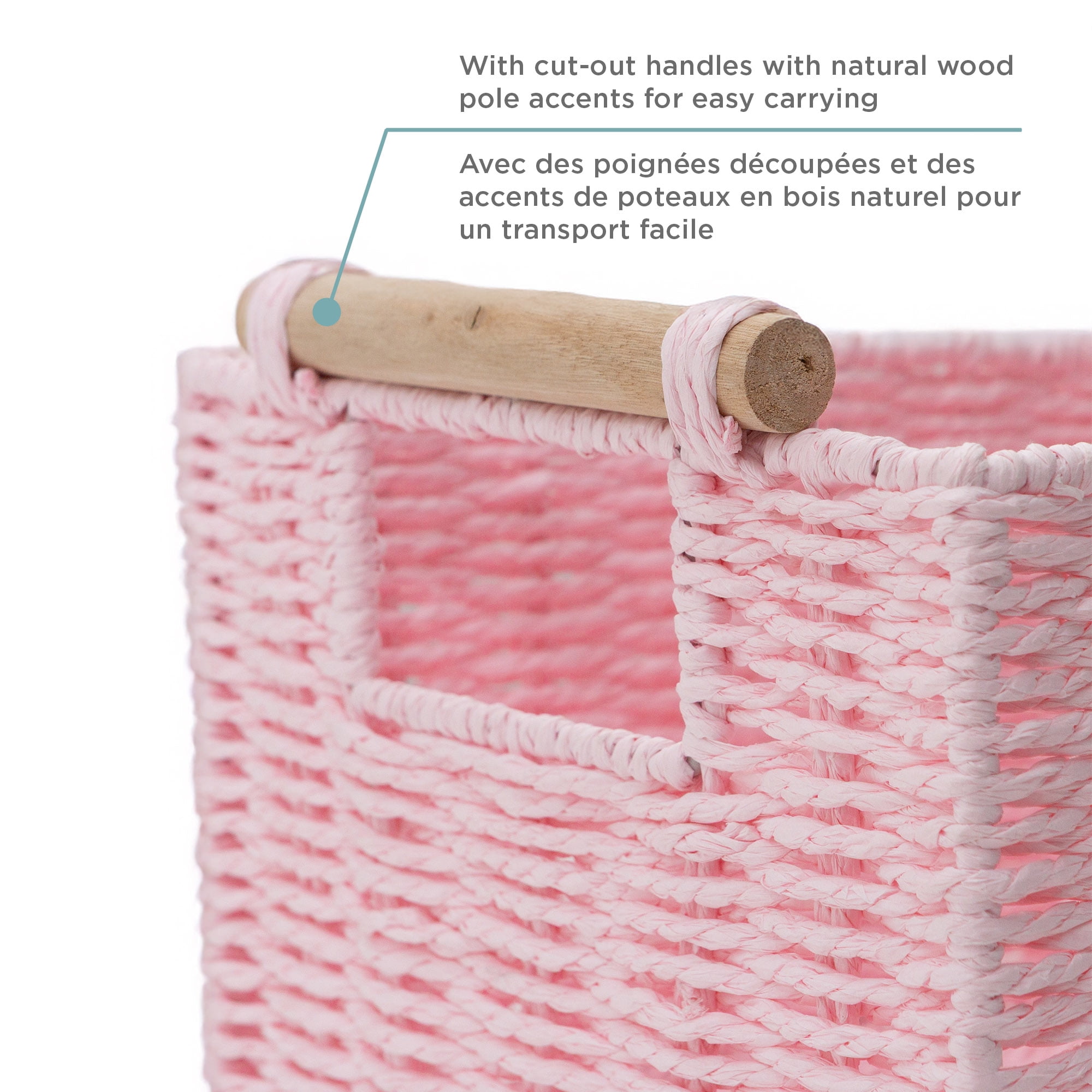 Panier de rangement décoratif rectangulaire en corde de papier tissée Zenna Home rose perle