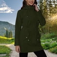 thumbnail image 2 of XPMWRP Women's Waist Tapered Rain Jacket Waterproof Long Lightweight Raincoat Hooded Windbreaker Outdoor Solid Color Trench Coat Green L, 2 of 8
