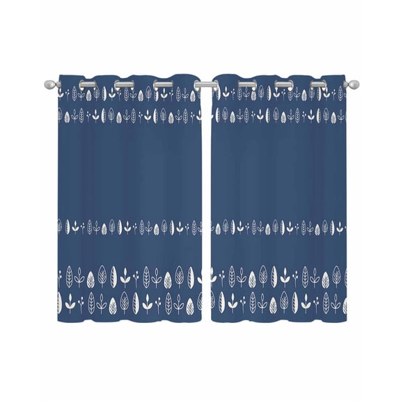 Rustic Botanical Sheer Curtains 39 Inch Length 2 Panels Set for Living Room/Bedroom, Japanese Herb on Navy Blue Simple Art Kitchen Curtains Grommet Semi-Sheer Curtains Window Treatments 27.5"x39"x2