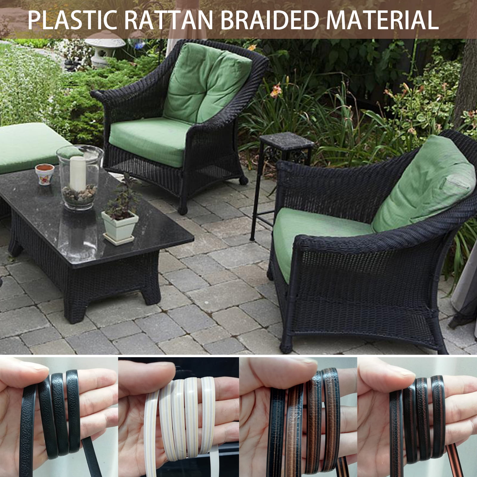 Feyart PE Rattan Strip for Outdoor Rattan Furniture Repair 8mm Plastic Wicker for Patio Furniture Restore Brown 500g/65m Long 