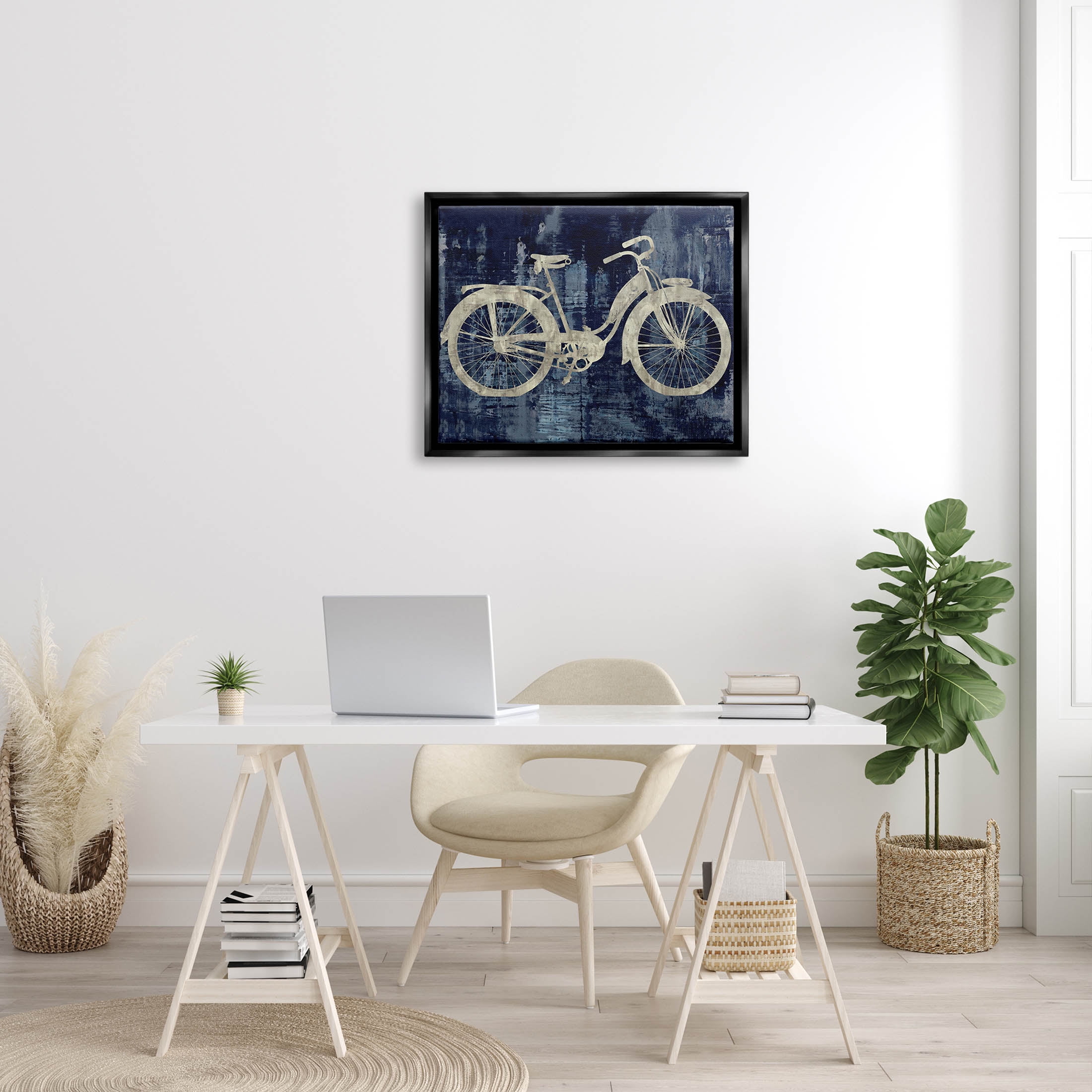 Rustic Bicycle Brushed Silhouette Transportation Graphic Art Jet Black Framed Art Print Wall Art