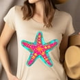 thumbnail image 4 of Tropical Starfish T-Shirt for Women, Bright Floral Ocean Summer Graphic Tee, Light Pink, Size 3XL, 4 of 6