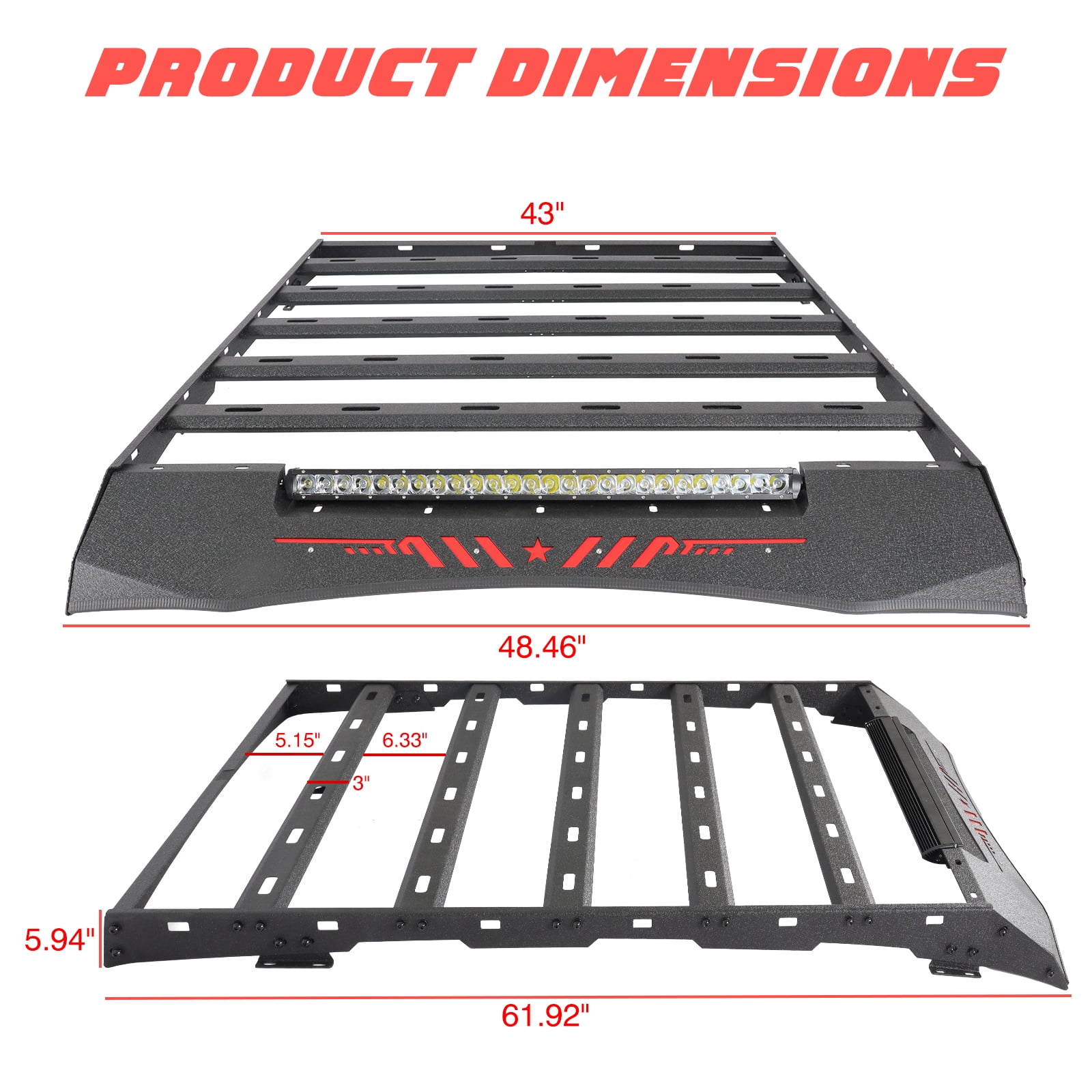 TOKMOWIN Auto Platform Style Roof Rack Compatible with 2005-2023 Toyota Tacoma Double Cab w/ 130W LED Light Bar| for Models with Hard Top | Cargo Storage Carrier for Outdoor Gear