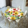 thumbnail image 2 of Round Yellow Sunflower Table Cloth, Waterproof Elastic Fitted Outdoor Tablecloths for 44" Tables, Wipeable Table Cover for Camping, Dining and Indoor, Poppy Flower, 2 of 6