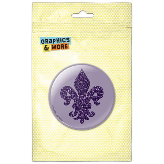 Glitter Fleur De Lis Purple Pinback Button Pin Badge