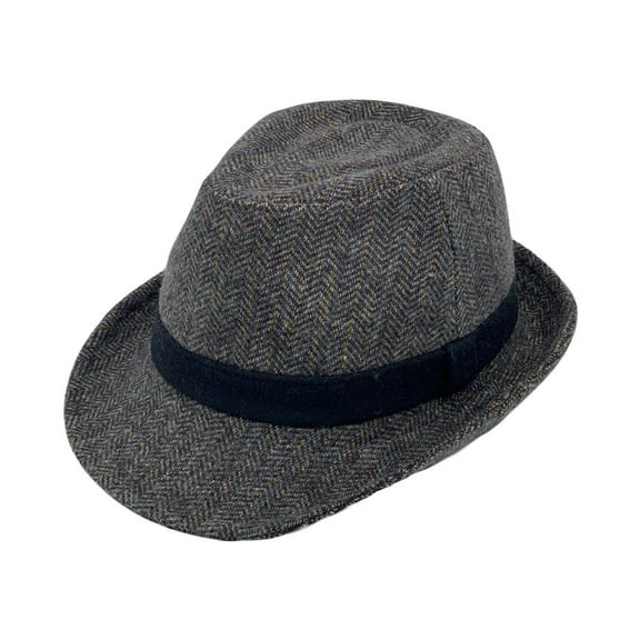 WITHMOONS Wool Herringbone Check Fedora Hat - Classy Trilby Manhattan Structured Short Brim LD61567 (Brown)
