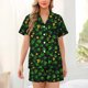 thumbnail image 5 of Blusa de Manga Corta Casual Turndown Botón Impresión Y Pantalones Cortos para las Mujeres, Verano Conjunto Corto para el Uso Diario Al Aire Libre, 5 of 6