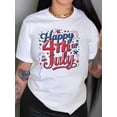 thumbnail image 1 of Women's Patriotic 4th of July Graphic T-Shirt - Happy 4th July Fireworks & Stars Print, Black with Red/Blue Casual Round Neck Short Sleeve Top for Spring Summer, Easy Care, Holiday Apparel, 1 of 6
