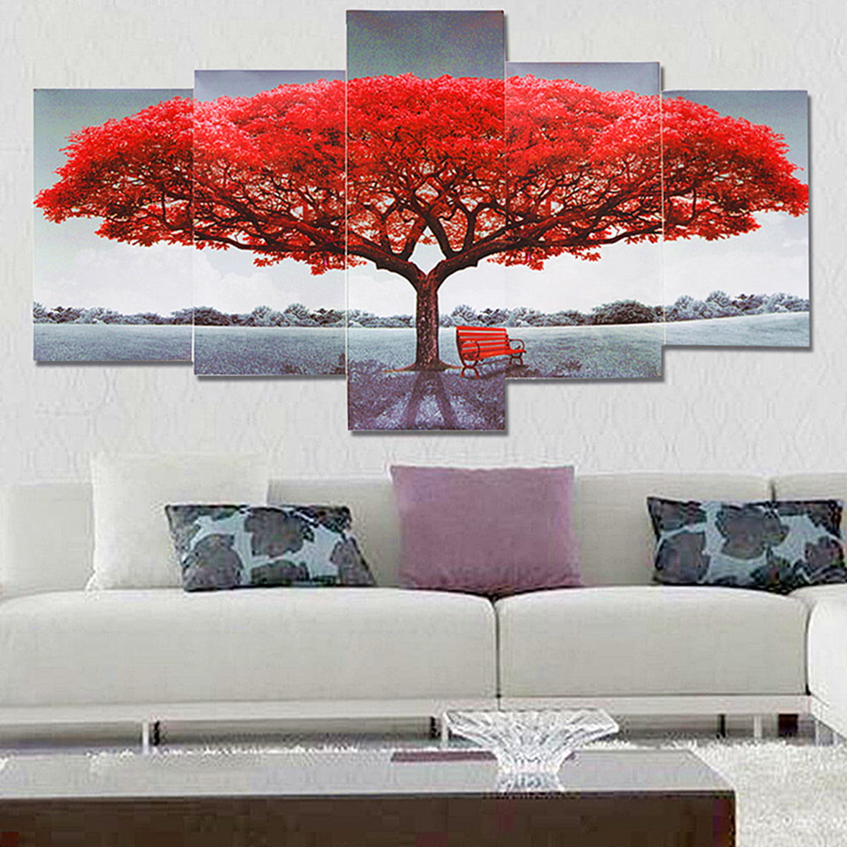 Unframed Modern Red Tree Oil Painting Art Wall Stickers Home Room Decoration