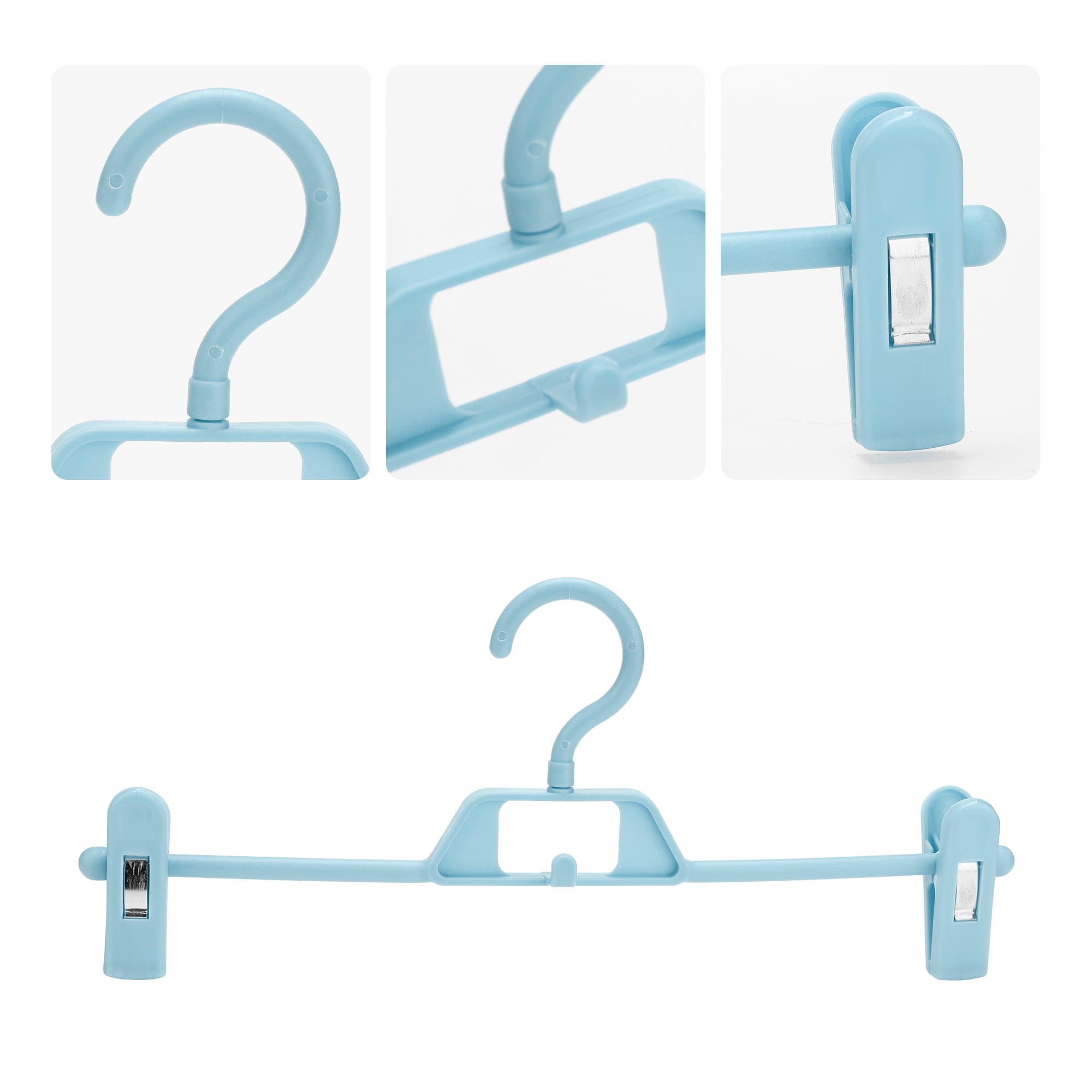 Unique Bargains Plastic Non-Slip Hangers Clothes Hangers with Pinch Clips 20 Pcs Blue