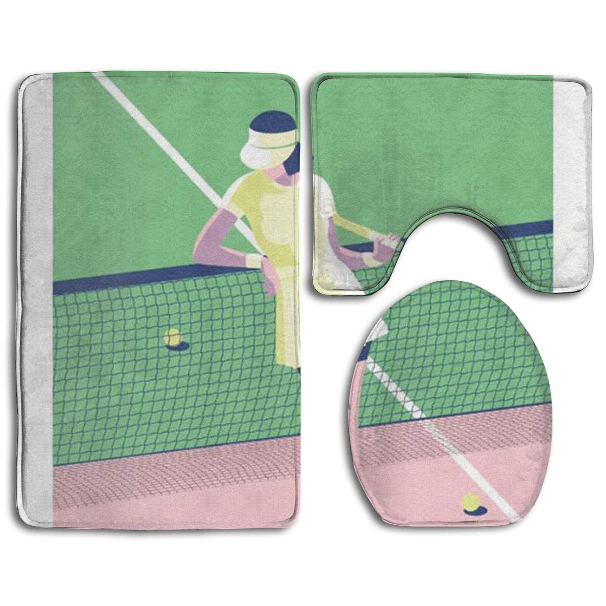PUDMAD Tennis Girl 3 Piece Bathroom Rugs Set Bath Rug Contour Mat and Toilet Lid Cover