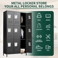 thumbnail image 2 of IKIMI 72" Metal Locker for Employees, 9 Doors Storage Cabinet Locker with Vented Compartments and Hooks for Gym, Garage, Living Room, Office, School, Black, 2 of 9
