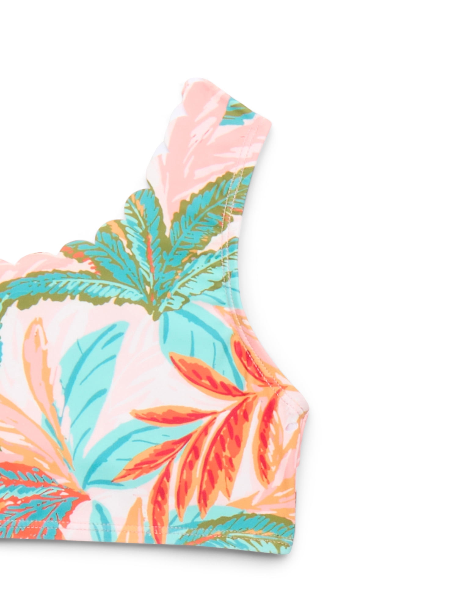 Jessica Simpson Girls Asymmetric Scalloped Swimsuit Set, 2-Piece, Sizes XS-XL