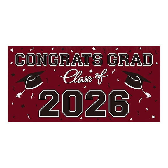 dgysar 2026 Graduation Backdrop 71x43 Inch Congrats Grad Banner Polyester Photography Background for Indoor Outdoor Party Celebration Decor Wine 1 PC