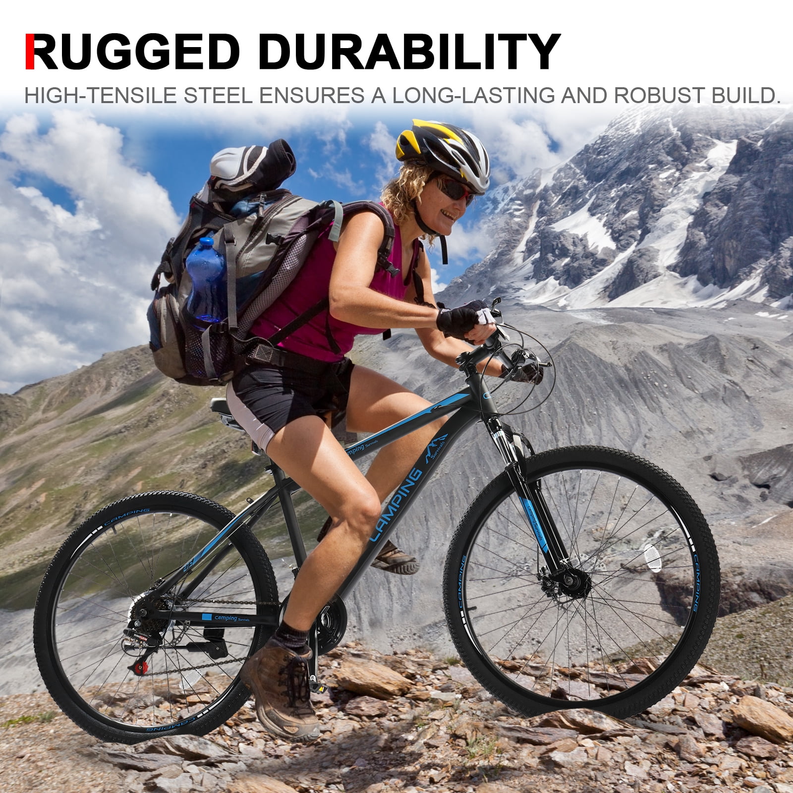 UBesGoo 27.5in Mountain Bike 21 Speed for Adult with Disc Brakes & Suspension, Black, Blue