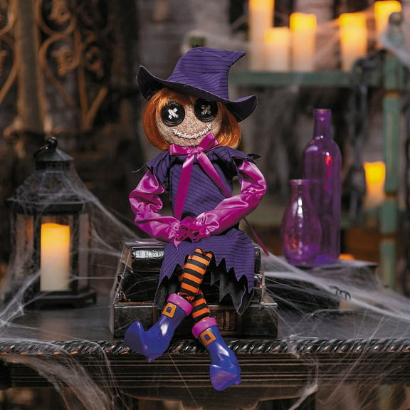 2 Ft. Hanging Mischievous Black & Purple Witch Doll Halloween Decoration