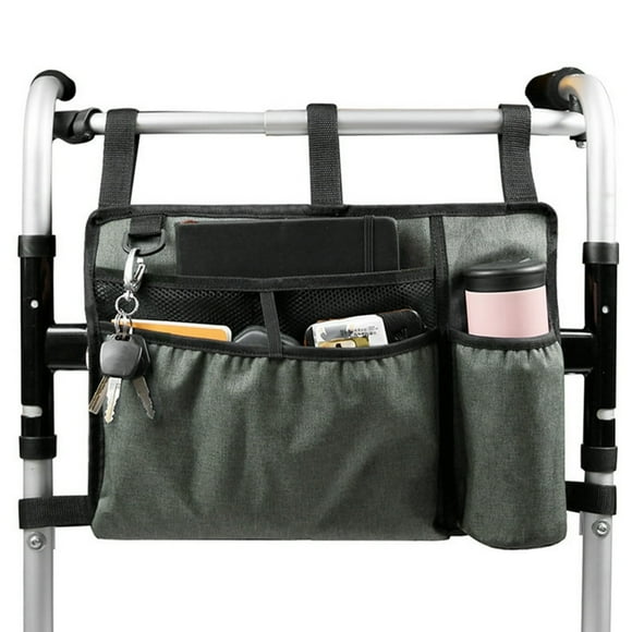 DEBGFS PENGXIANG Walker Bag Walker Organizer Pouch Attachments Bags with Cup Holder Large Capacity Accessory Basket Provides Hands Free Storage for Wheelchair Rollator,Grey